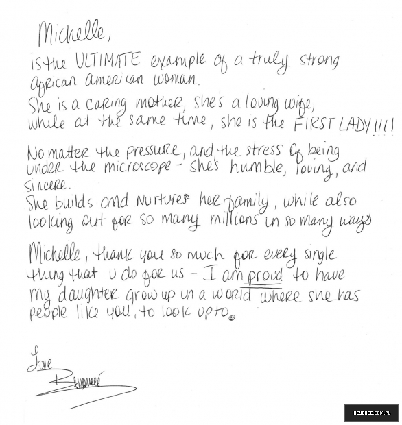 Beyonce's Letter to Michelle Obama
