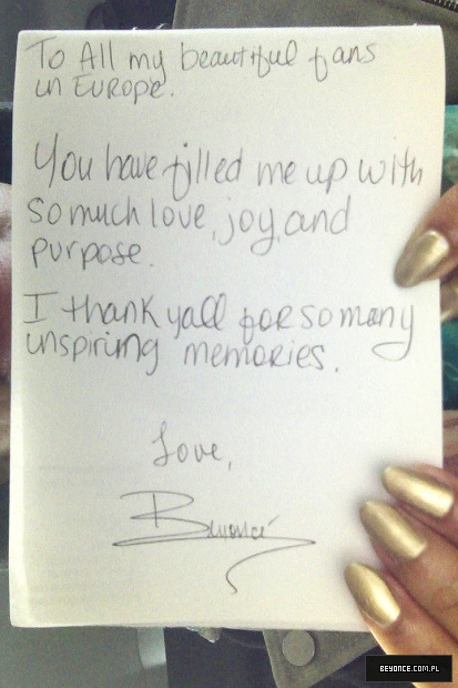 Beyonce's Letter to Fans
