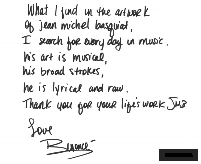 Beyonce's Letter to Jean Baptiste Basquiat
