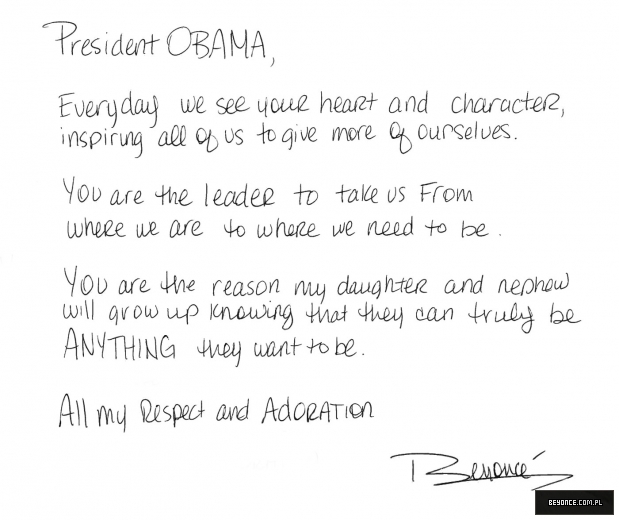 Beyonce's Letter to Barack Obama
