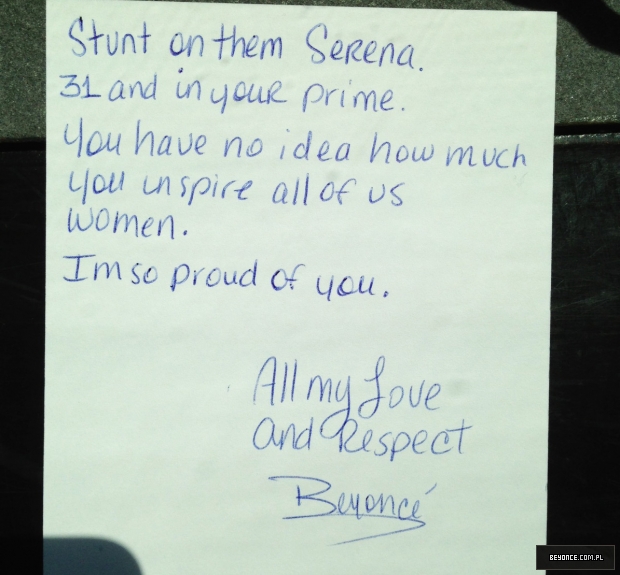 Beyonce's Letter to Serena Williams
